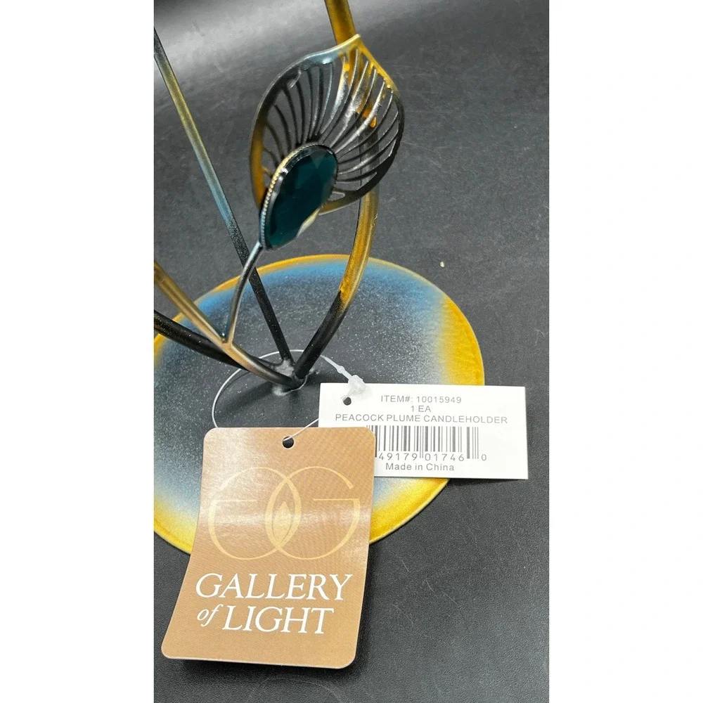 Gallery of Light Peacock Plume Metal Teal Glass Votive Candle Holder 10015949